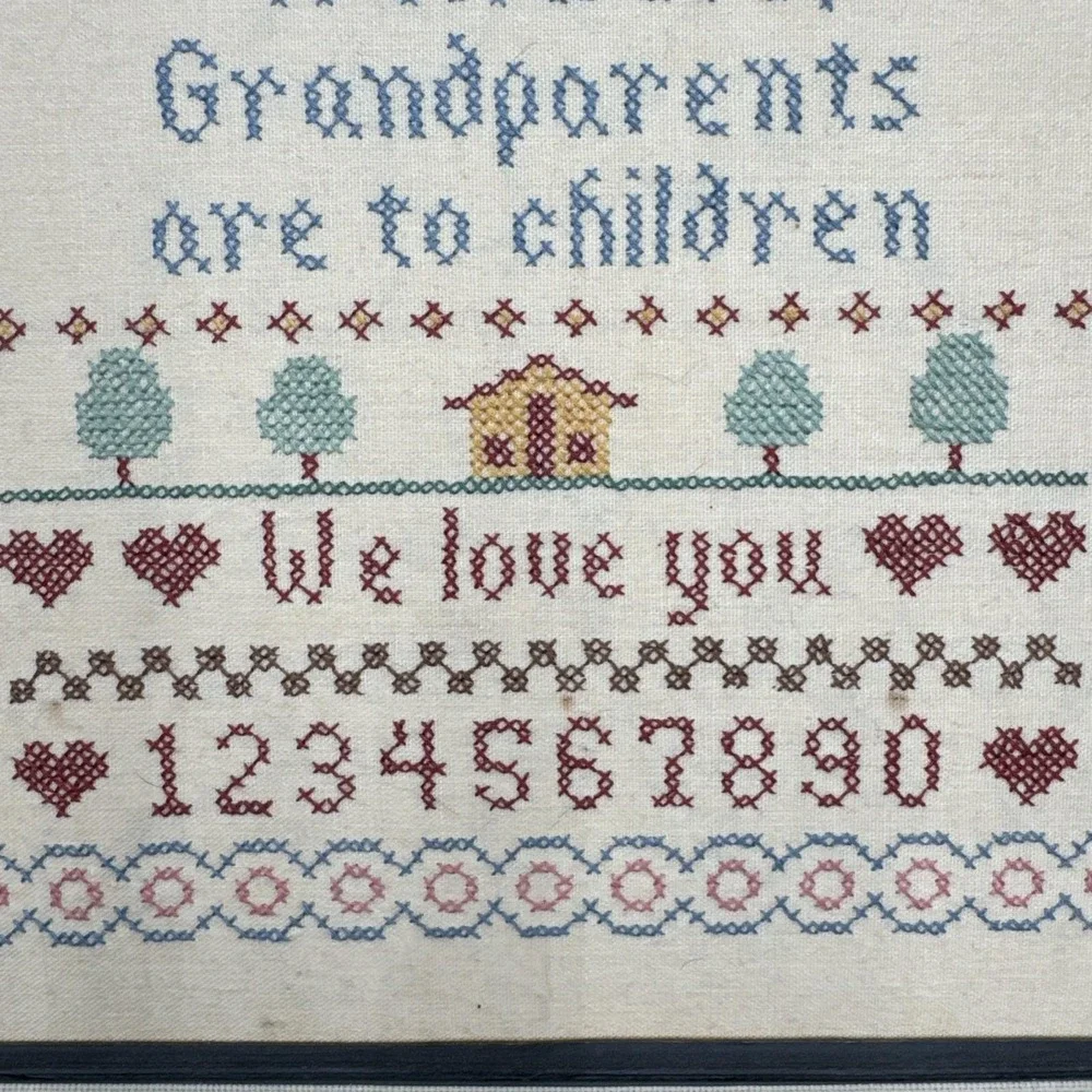 Vintage Wood Framed ALPHABET SAMPLER 16.5x20.5 Cross Stitch Embroidery Family